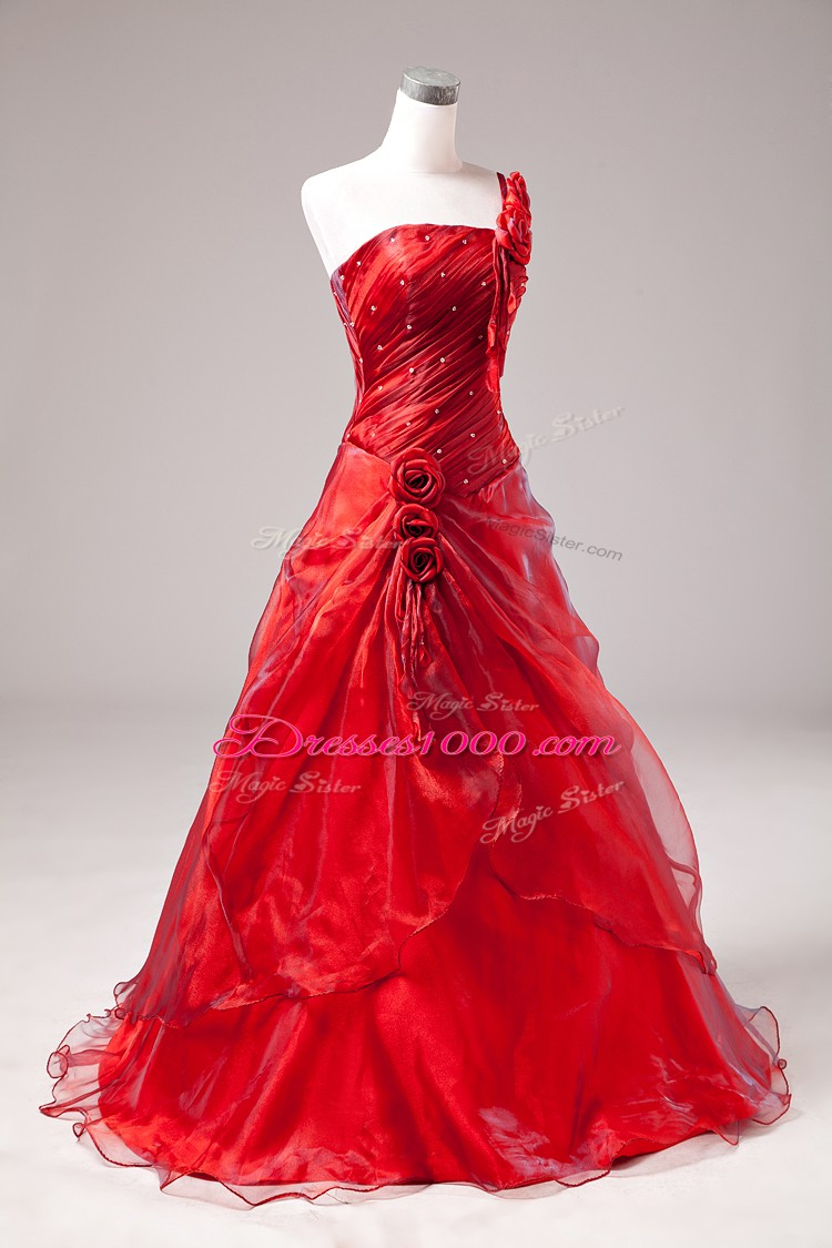 Sleeveless Floor Length Lace Up Sweet 16 Quinceanera Dress in Red with Beading