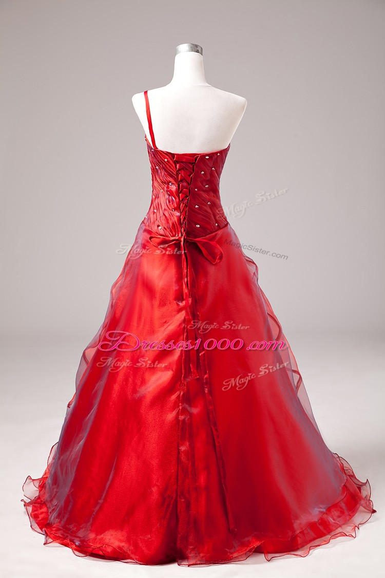 Sleeveless Floor Length Lace Up Sweet 16 Quinceanera Dress in Red with Beading