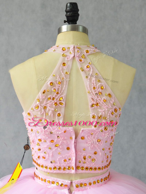 Excellent Baby Pink Sweet 16 Quinceanera Dress Halter Top Sleeveless Court Train Zipper