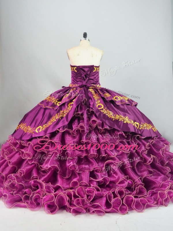 Ball Gowns Sleeveless Purple 15th Birthday Dress Brush Train Lace Up
