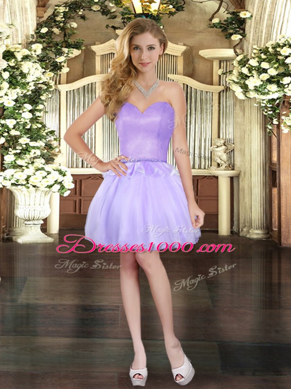 Lavender Three Pieces Organza Sweetheart Sleeveless Beading Floor Length Lace Up 15th Birthday Dress
