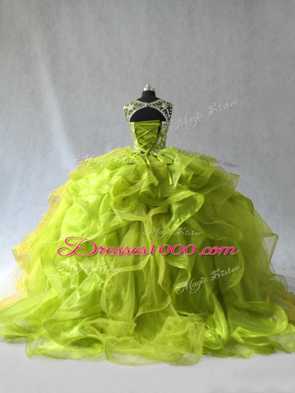 Floor Length Ball Gowns Sleeveless Yellow Green Vestidos de Quinceanera Lace Up