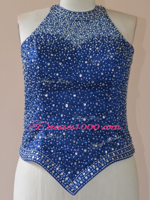 Unique Beading Quince Ball Gowns Blue Lace Up Sleeveless Floor Length