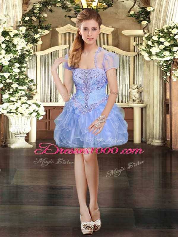 Smart Floor Length Lavender Quince Ball Gowns Organza Sleeveless Beading and Ruffles