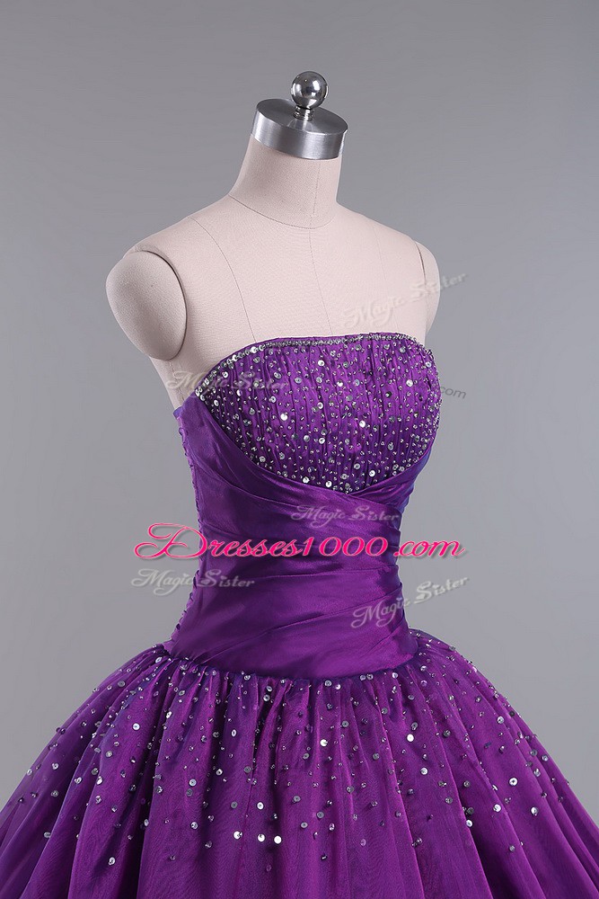 Eggplant Purple Sleeveless Tulle Lace Up Sweet 16 Quinceanera Dress for Sweet 16 and Quinceanera