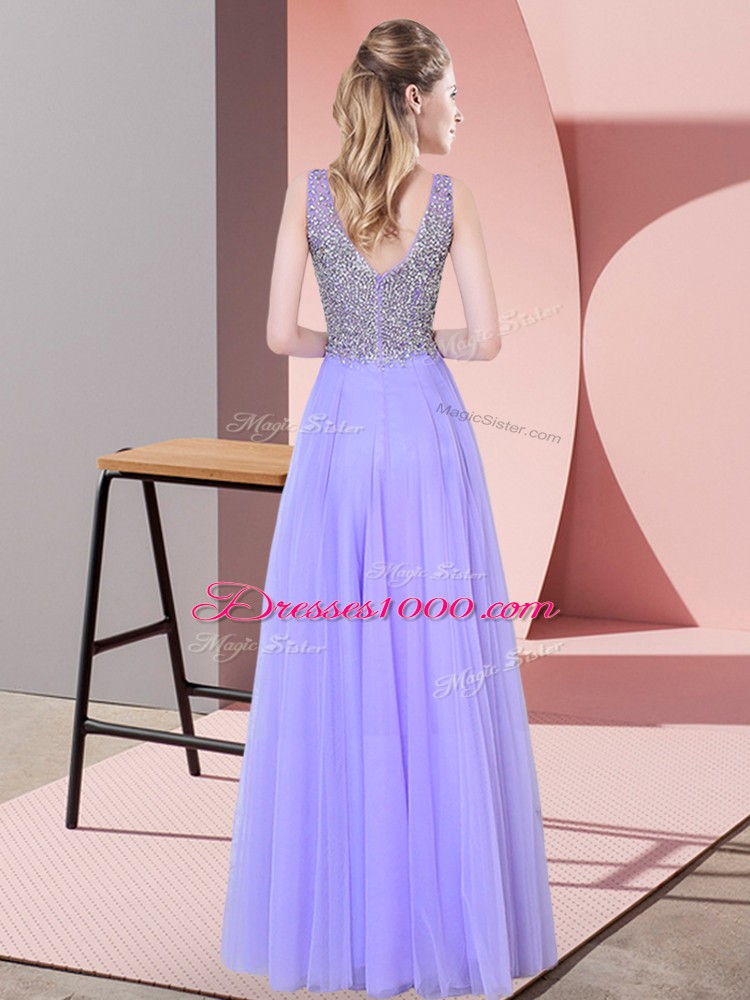 Custom Designed Gold Tulle Zipper Evening Dress Sleeveless Floor Length Beading
