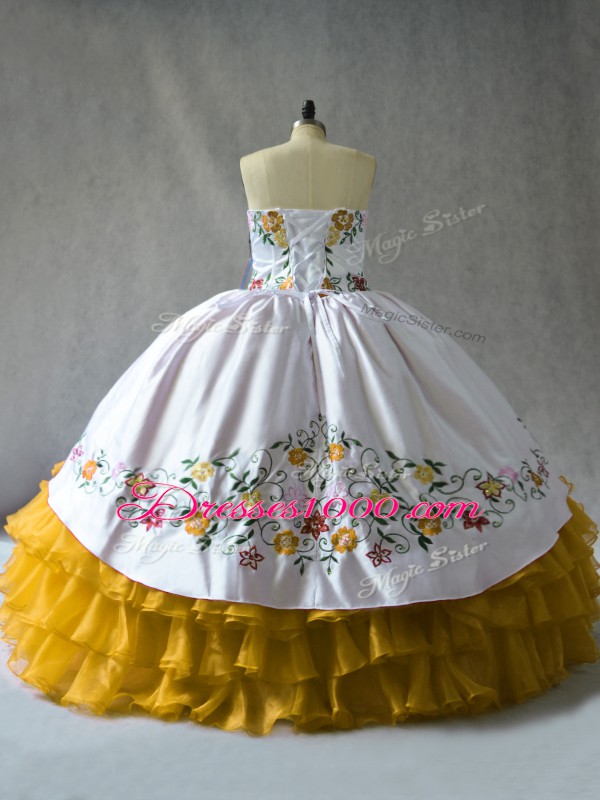 High Quality Floor Length Gold 15th Birthday Dress Sweetheart Sleeveless Lace Up