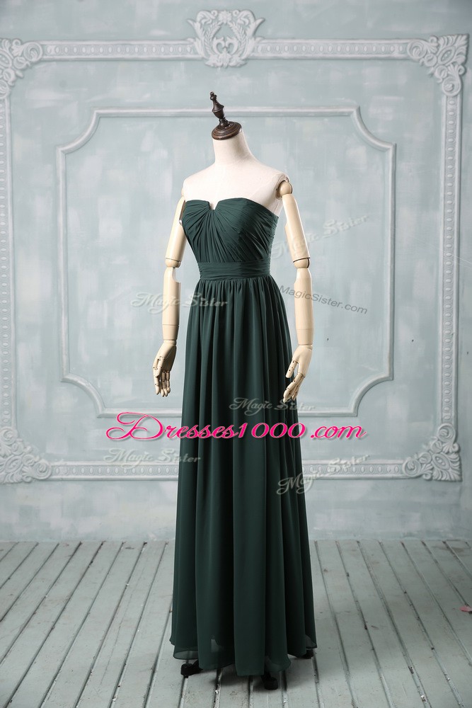 Noble Sleeveless Floor Length Ruching Zipper Evening Wear with Green