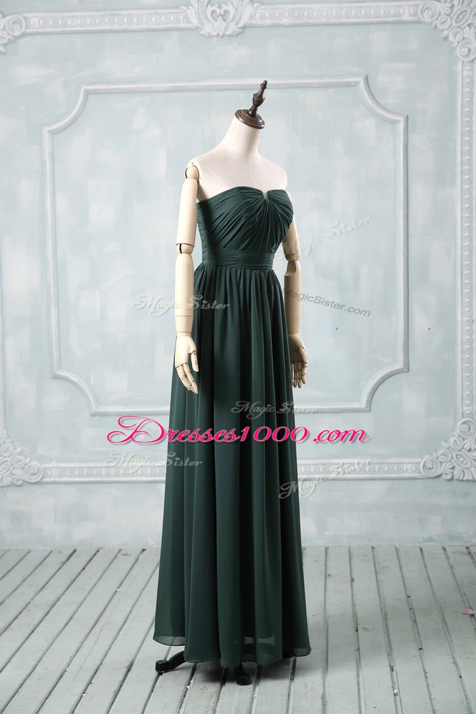 Noble Sleeveless Floor Length Ruching Zipper Evening Wear with Green