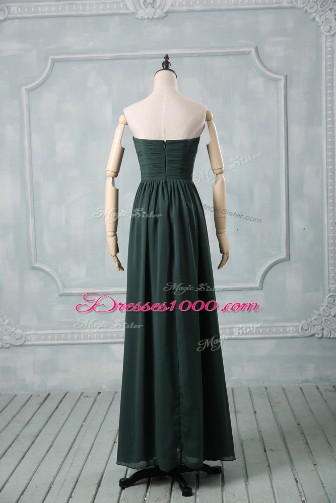 Noble Sleeveless Floor Length Ruching Zipper Evening Wear with Green