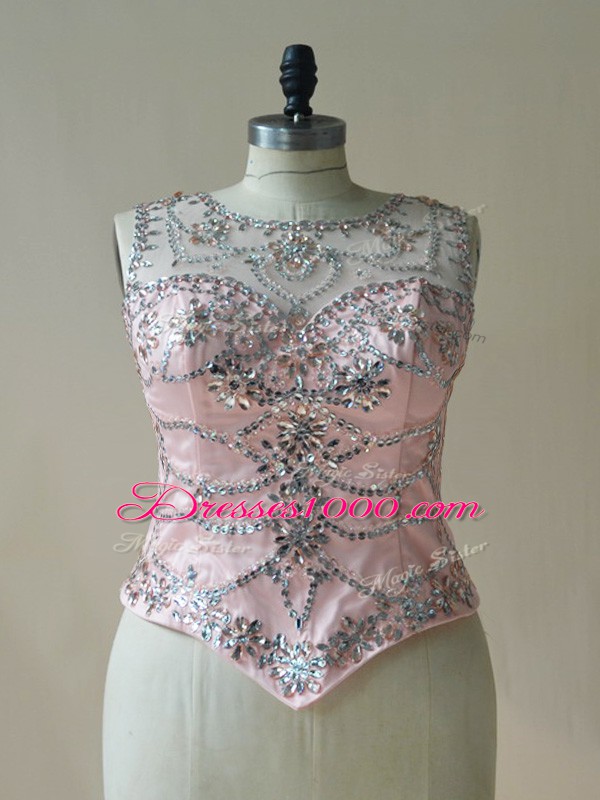 Top Selling Pink Lace Up Scoop Beading and Appliques Quinceanera Dresses Tulle Sleeveless