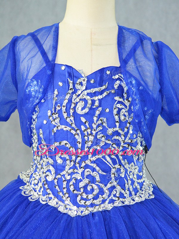 Inexpensive Royal Blue Ball Gowns Sweetheart Sleeveless Tulle Floor Length Lace Up Embroidery 15th Birthday Dress