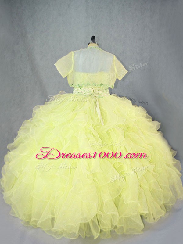 Sweetheart Sleeveless Organza 15th Birthday Dress Beading and Ruffles Lace Up