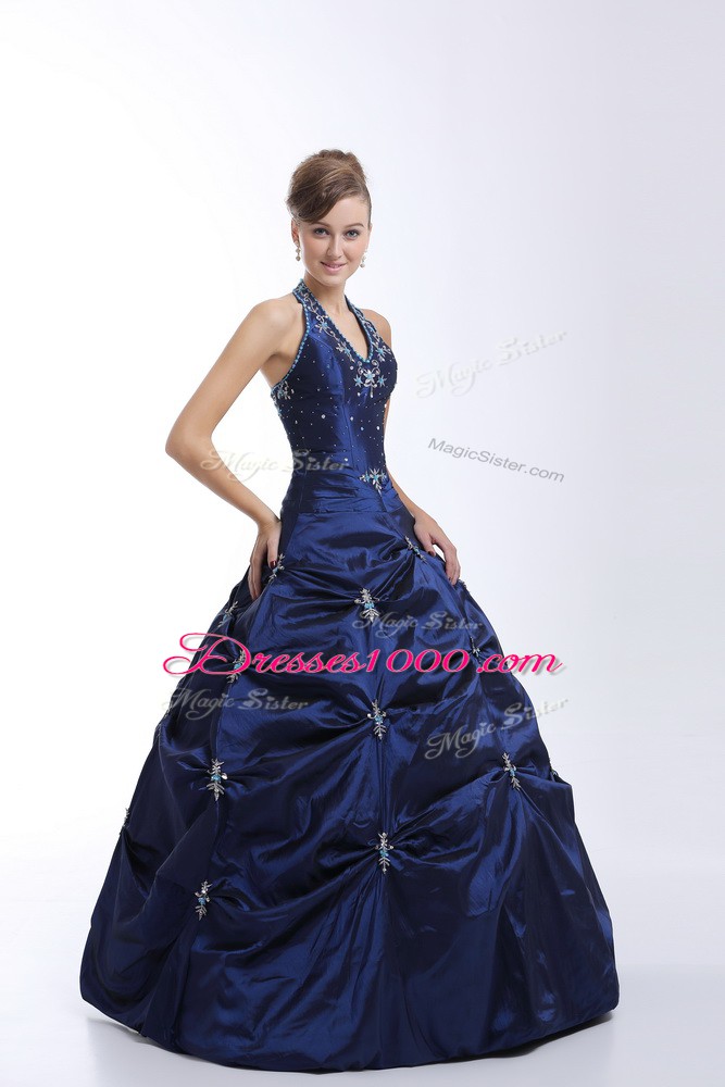 High End Sleeveless Lace Up Floor Length Embroidery and Pick Ups Vestidos de Quinceanera