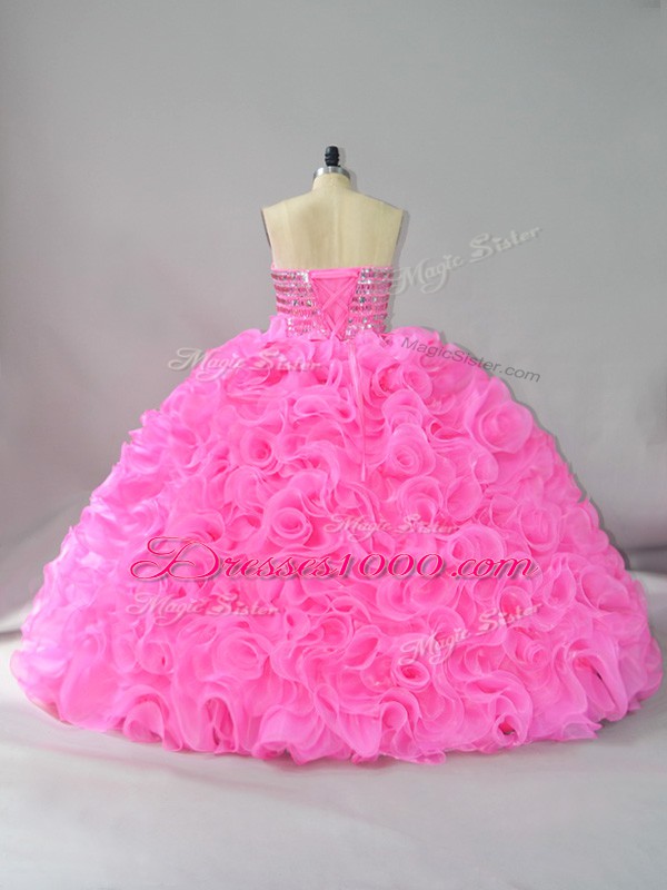 Hot Pink Sweetheart Neckline Beading and Ruffles Quinceanera Dress Sleeveless Lace Up