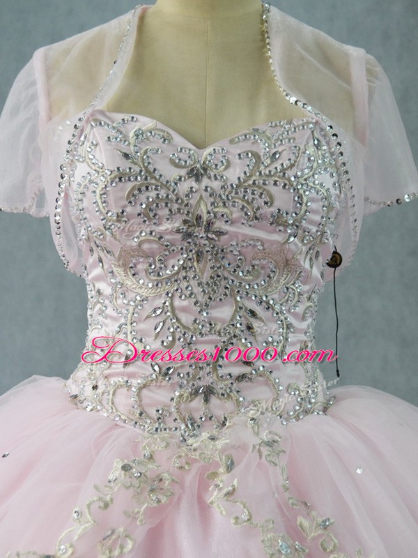 Pink Lace Up Sweetheart Beading Quinceanera Dresses Tulle Sleeveless