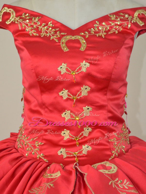 Embroidery Quinceanera Dress Red Lace Up Sleeveless Floor Length