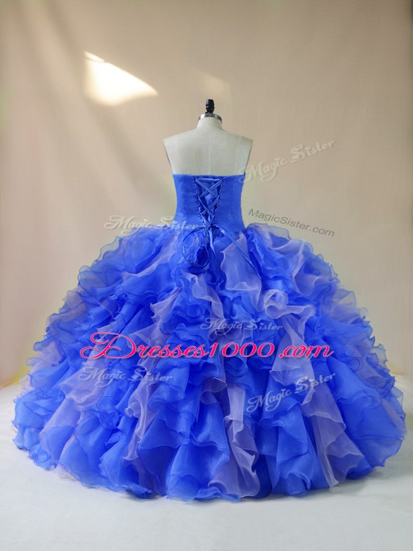 Beading and Ruffles 15 Quinceanera Dress Royal Blue Lace Up Sleeveless Floor Length