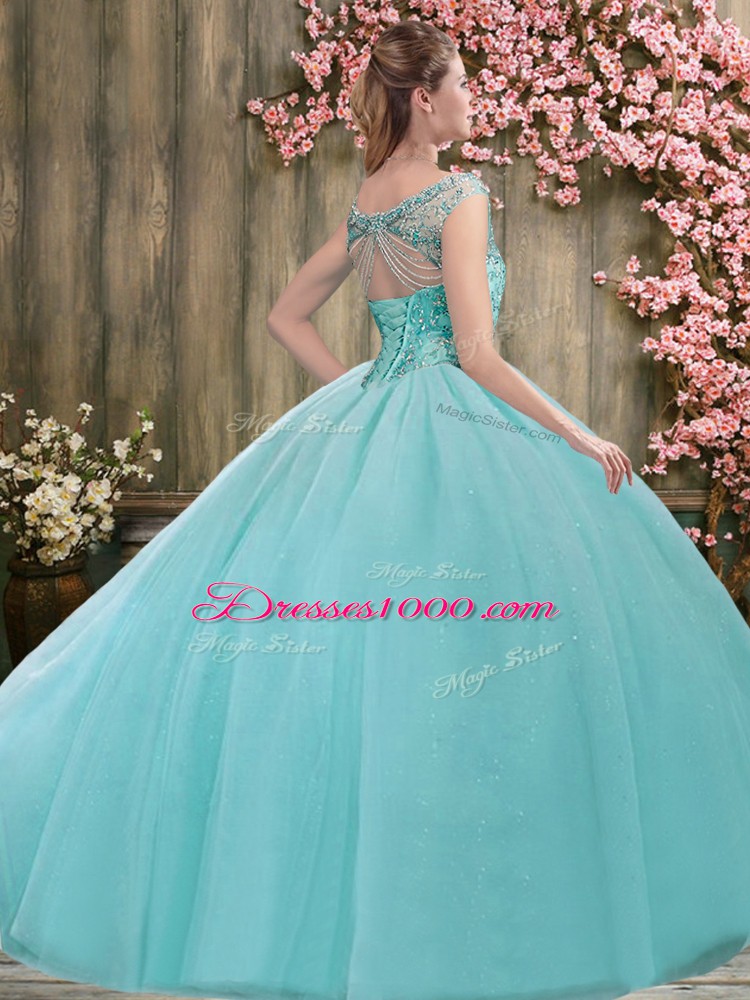Attractive Tulle Sleeveless Floor Length Quinceanera Gowns and Beading