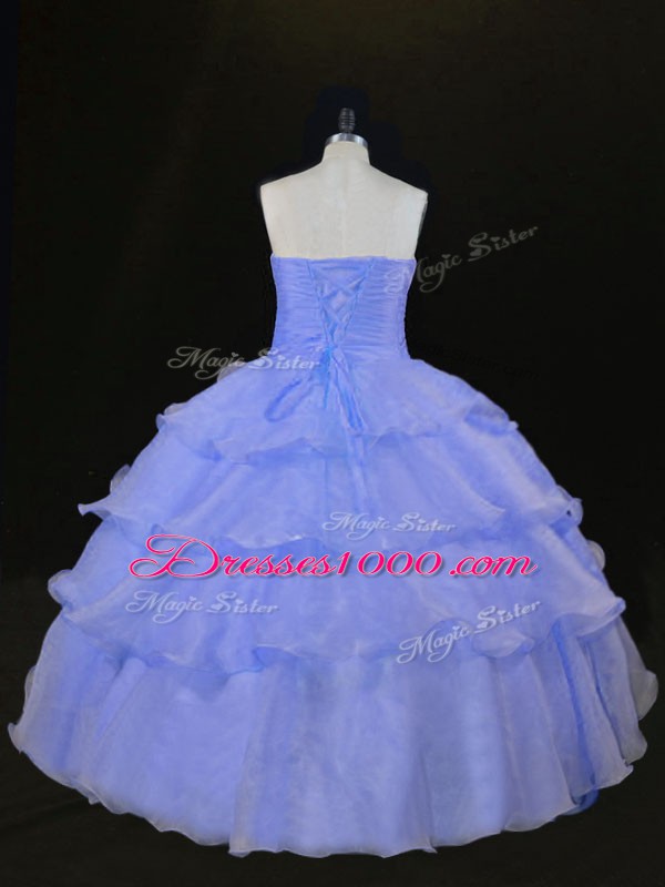 Attractive Lavender Lace Up 15 Quinceanera Dress Ruffles and Hand Made Flower Sleeveless Floor Length
