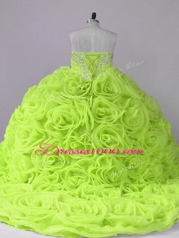 Yellow Green Quinceanera Dresses Sweet 16 and Quinceanera with Beading Sweetheart Sleeveless Brush Train Lace Up
