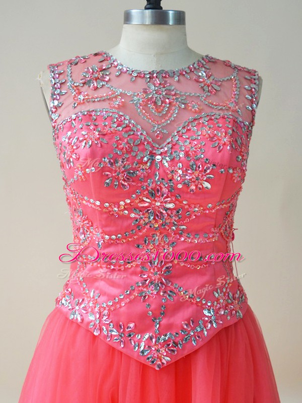 Admirable Floor Length Watermelon Red Sweet 16 Quinceanera Dress Scoop Sleeveless Lace Up