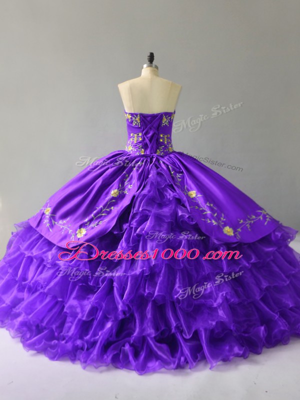 Sleeveless Lace Up Floor Length Embroidery and Ruffles Ball Gown Prom Dress