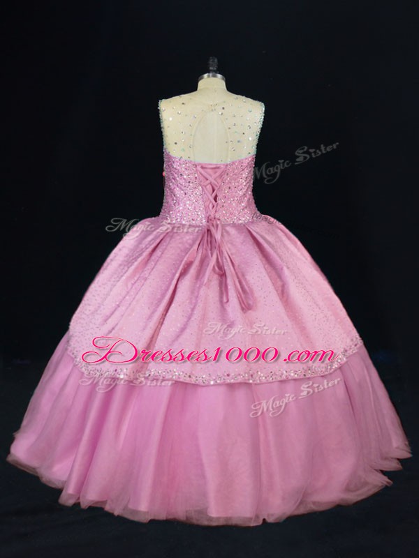 Designer Floor Length Ball Gowns Sleeveless Pink 15th Birthday Dress Lace Up