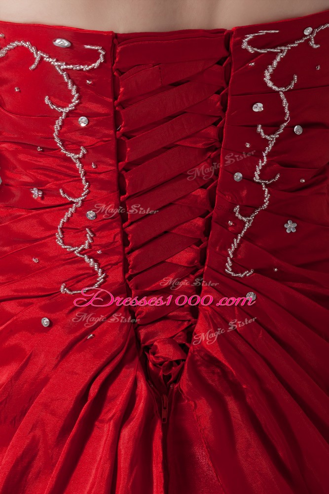 Most Popular Strapless Sleeveless Quinceanera Gown Floor Length Beading Wine Red Organza