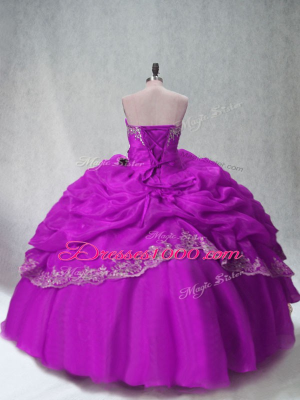 Comfortable Fuchsia Sleeveless Beading and Appliques Floor Length Sweet 16 Dresses