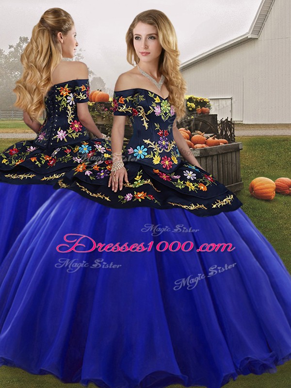 Royal Blue Sleeveless Tulle Lace Up Quinceanera Dress for Military Ball and Sweet 16 and Quinceanera