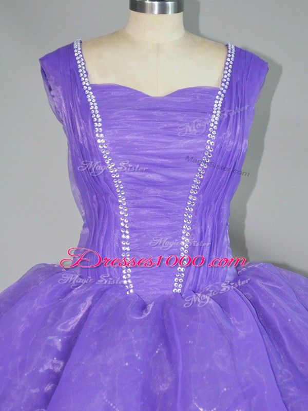 Top Selling Floor Length Lace Up 15 Quinceanera Dress Lavender for Sweet 16 and Quinceanera with Beading and Ruffled Layers