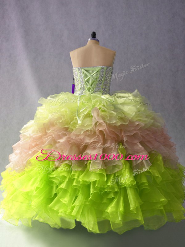 Popular Multi-color Sweetheart Lace Up Beading and Ruffles 15 Quinceanera Dress Sleeveless
