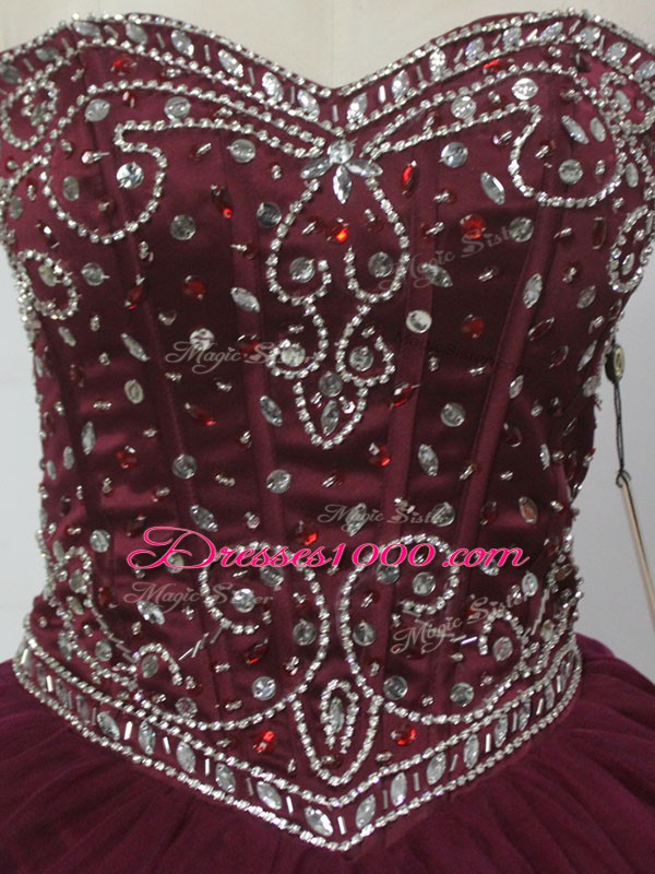 Floor Length Ball Gowns Sleeveless Burgundy Sweet 16 Quinceanera Dress Lace Up