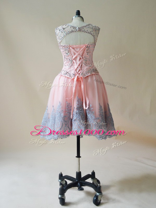 Chic Scoop Sleeveless Lace Up Going Out Dresses Baby Pink Tulle