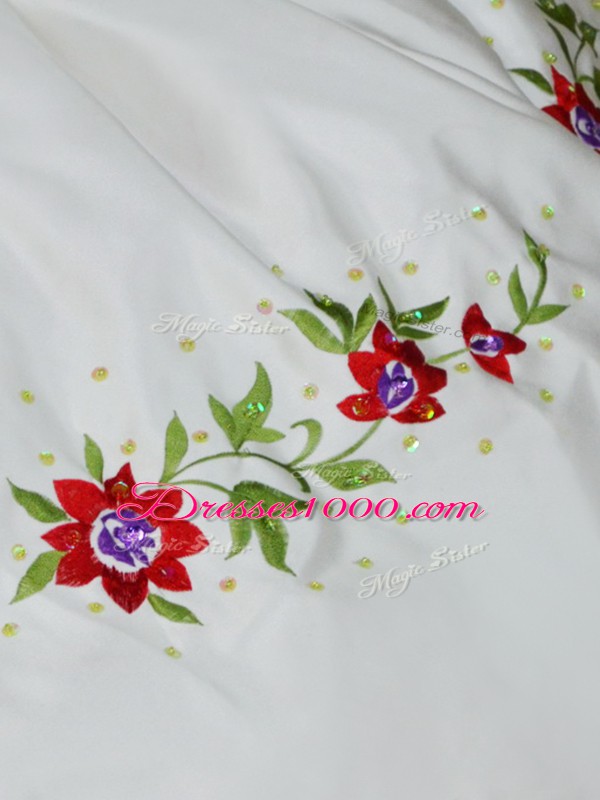 Luxurious White Lace Up Vestidos de Quinceanera Embroidery and Ruffled Layers Sleeveless Floor Length