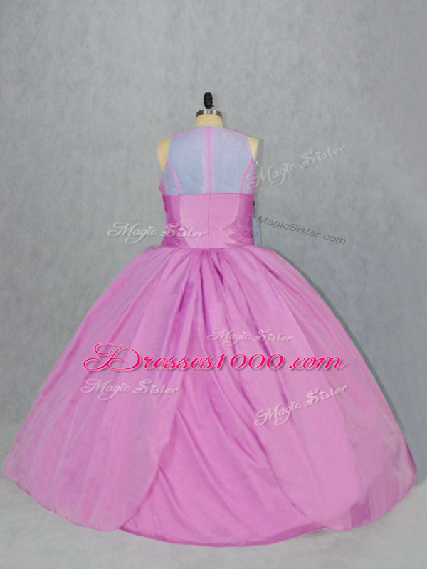Fancy Lilac Ball Gowns Embroidery 15 Quinceanera Dress Lace Up Satin Sleeveless Floor Length