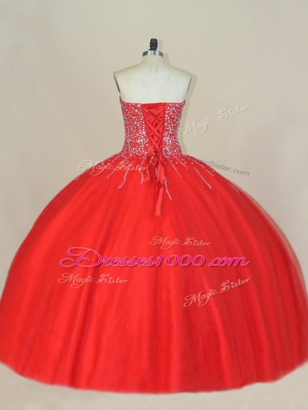 Floor Length Ball Gowns Sleeveless Red Ball Gown Prom Dress Lace Up