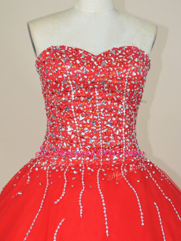 Floor Length Ball Gowns Sleeveless Red Ball Gown Prom Dress Lace Up