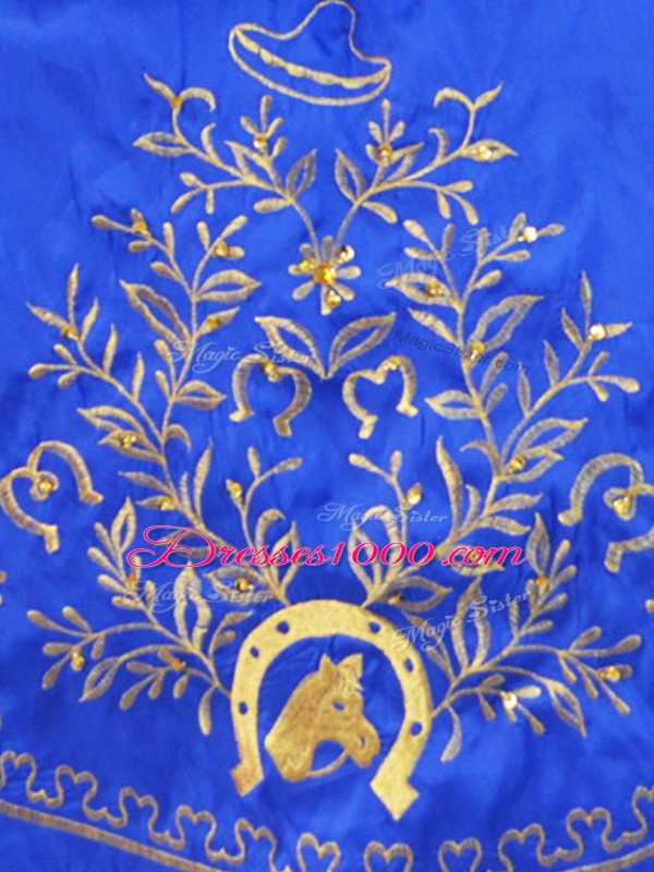 Blue Satin and Organza Lace Up 15th Birthday Dress Sleeveless Floor Length Embroidery