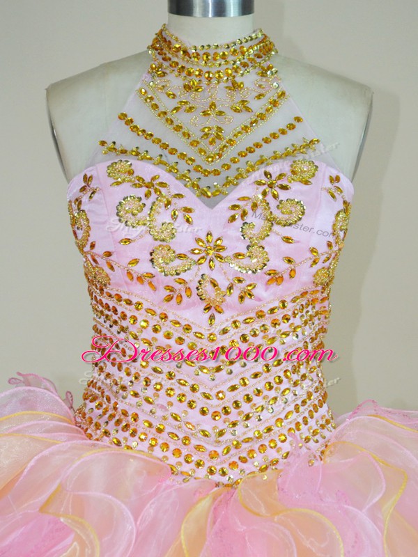 Sleeveless Beading and Ruffles Lace Up 15th Birthday Dress