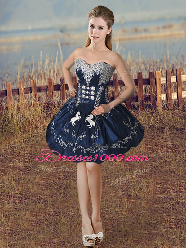 Fantastic Navy Blue Sweetheart Neckline Embroidery and Ruffles 15th Birthday Dress Sleeveless Lace Up