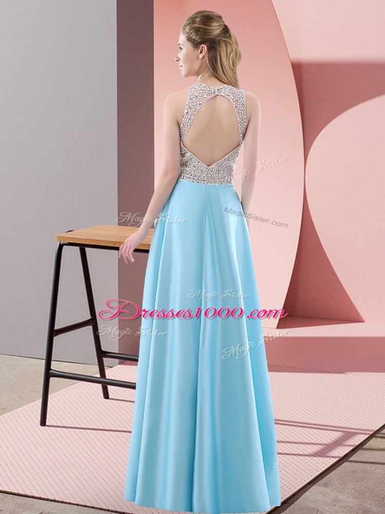 Ideal Floor Length Rose Pink Prom Party Dress Scoop Sleeveless Backless