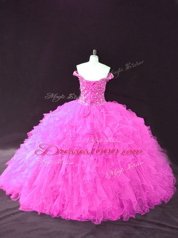 Unique Fuchsia Sleeveless Tulle Lace Up Sweet 16 Quinceanera Dress for Sweet 16 and Quinceanera