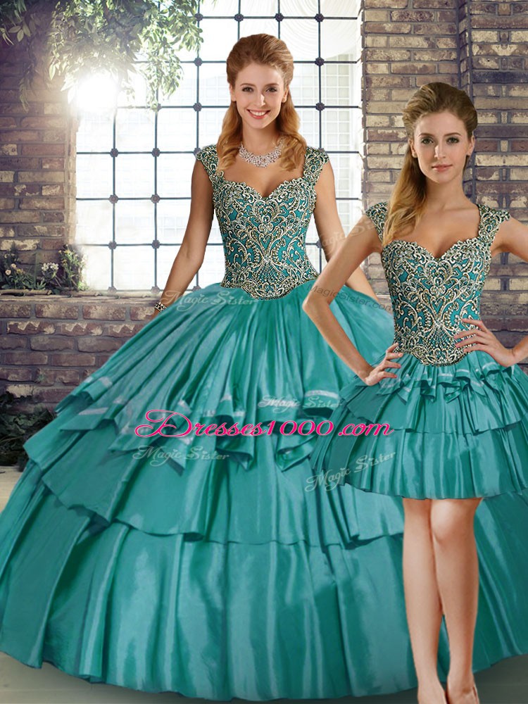 Sleeveless Beading and Ruffled Layers Lace Up 15th Birthday Dress