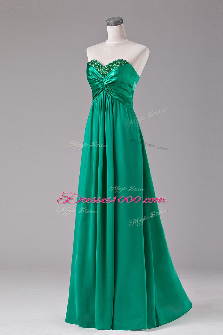 Classical Floor Length Green Prom Dresses Chiffon Sleeveless Beading