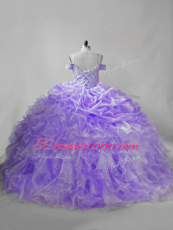 Lavender Sleeveless Organza Brush Train Lace Up Quinceanera Gown for Sweet 16 and Quinceanera