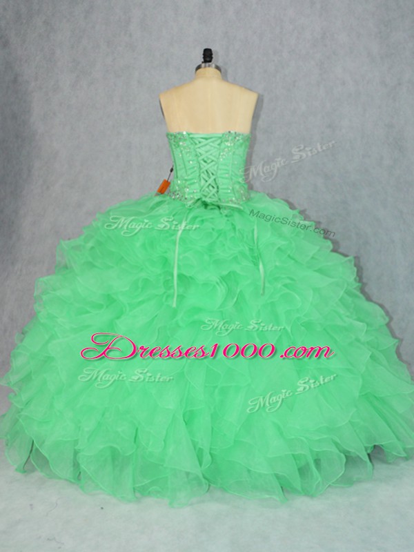 Graceful Floor Length Lace Up Quince Ball Gowns for Sweet 16 and Quinceanera with Beading and Ruffles