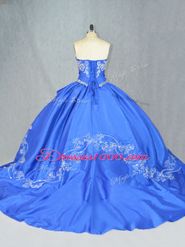 Customized Blue Sleeveless Beading and Embroidery Lace Up Sweet 16 Dress