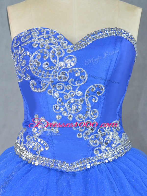 Customized Blue Sleeveless Beading and Embroidery Lace Up Sweet 16 Dress